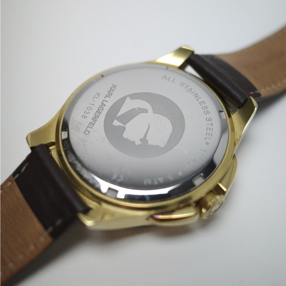 Karl Lagerfeld KL1038 Unisex Brown Leather Gold Bezel Men's Watch - Picture 10 of 15